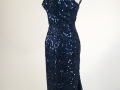 1950's Cocktail Dress, deep blue lace wsequin trim fishtail back - side view.jpg