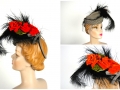 Ian Drummond Collection IDC Toronto Wardrobe Rentals Womens 40s Hat gray black feather orange roses