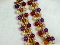 Reminiscence Earrings, Red cabochon with purple, amber, red and pearl bead drops.jpg